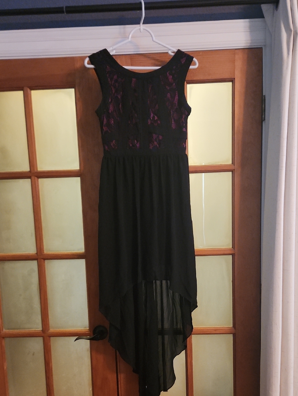 Vera Wang Black High-Low Dress with Purple Lace Bodice